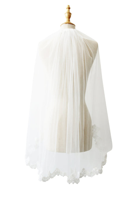 Elegant Tulle Wedding Veil Lace Applique Edge - Accessories