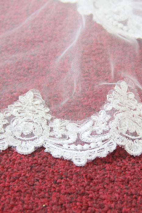 Elegant Tulle Wedding Veil Lace Applique Edge - Accessories