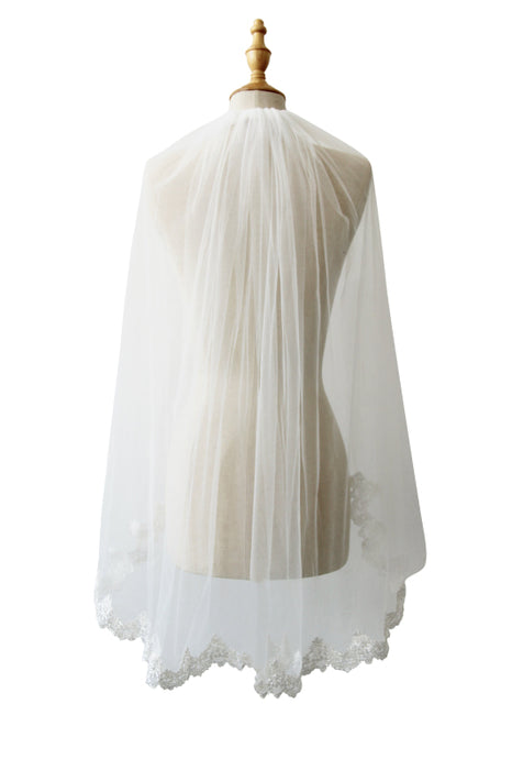 Elegant Tulle Wedding Veil Lace Applique Edge - Accessories
