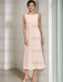 Tea-Length Mother of the Bride Sheath Dress with Beaded Jacket