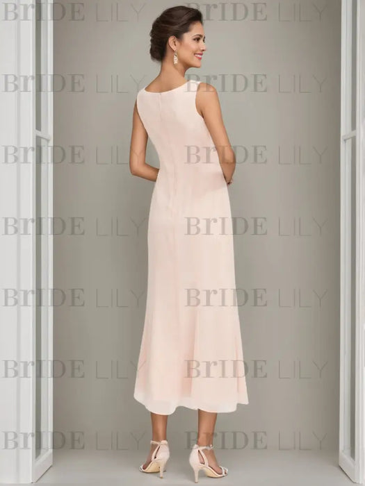 Tea-Length Mother of the Bride Sheath Dress with Beaded Jacket