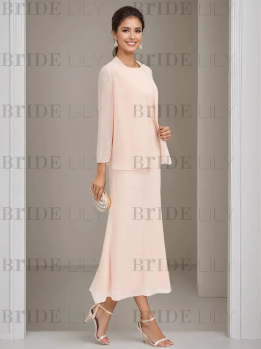 Tea-Length Mother of the Bride Sheath Dress with Beaded Jacket