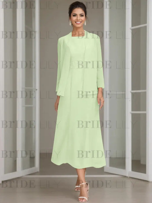 Tea-Length Mother of the Bride Sheath Dress with Beaded Jacket