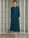 Tea-Length Mother of the Bride Sheath Dress with Beaded Jacket