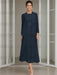 Tea-Length Mother of the Bride Sheath Dress with Beaded Jacket