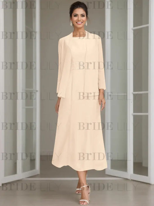 Tea-Length Mother of the Bride Sheath Dress with Beaded Jacket