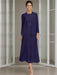 Tea-Length Mother of the Bride Sheath Dress with Beaded Jacket