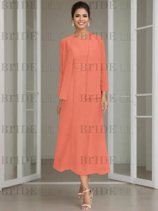 Tea-Length Mother of the Bride Sheath Dress with Beaded Jacket