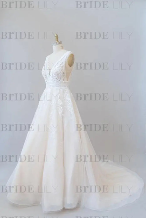 Elegant V-neck Appliques Tulle A-line Wedding Dress - Wedding Dresses