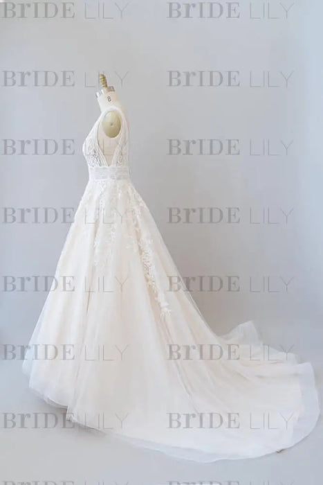 Elegant V-neck Appliques Tulle A-line Wedding Dress - Wedding Dresses