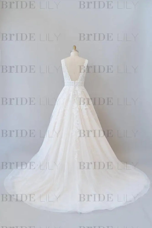 Elegant V-neck Appliques Tulle A-line Wedding Dress - Wedding Dresses