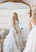 Elegant V neck Ivory Aline Wedding Dress Sleeveless Tulle Lace Bridal Dress