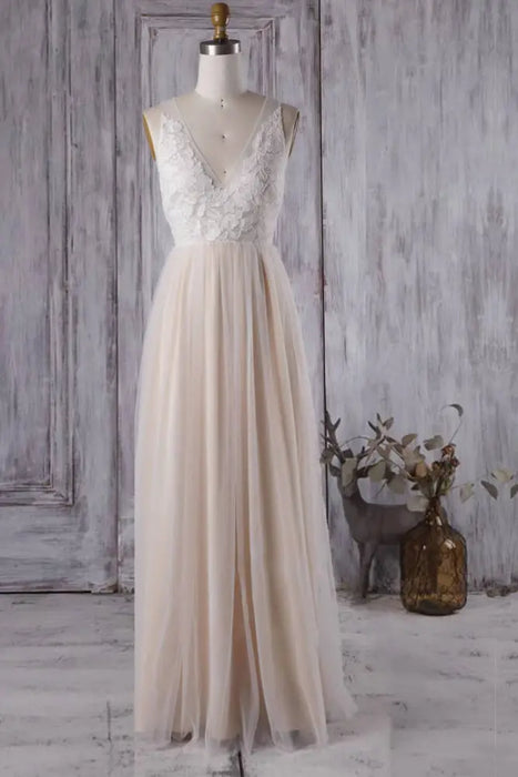 Elegant V-neck Lace A-line Wedding Dress - Wedding Dresses