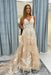 Elegant V Neck Lace Aline Wedding Dress with Appliques wedding dresses Chmpagne