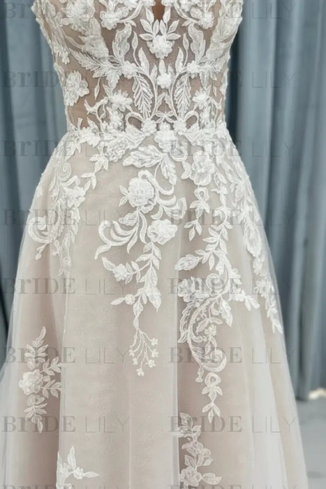 Elegant V Neck Lace Aline Wedding Dress with Appliques wedding dresses