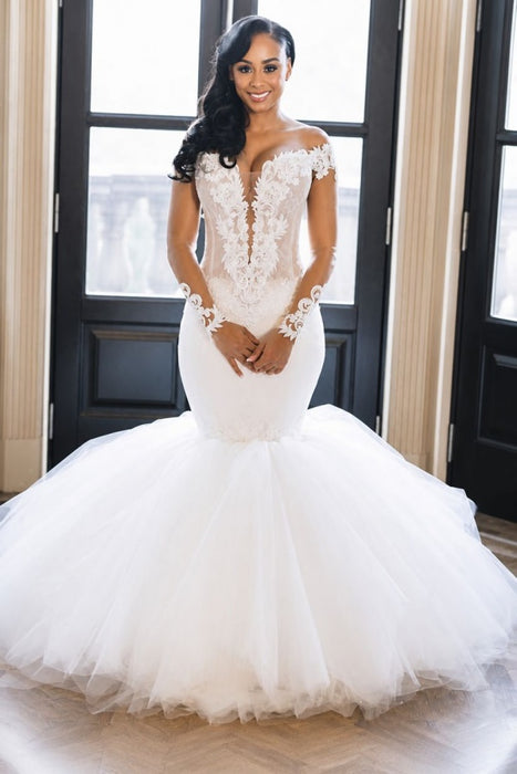 Elegant V-Neck Long Sleeves Mermaid Wedding Dresses