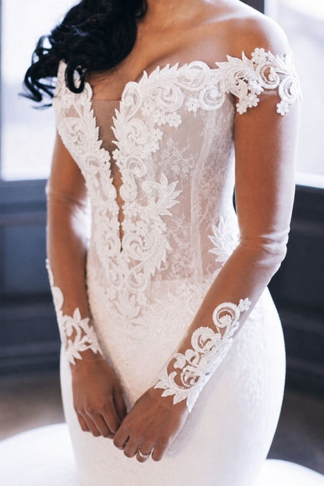 Elegant V-Neck Long Sleeves Mermaid Wedding Dresses
