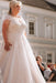 Elegant V-neck Tulle Aline Wedding Dress Plus Size Floral Lace Appliques