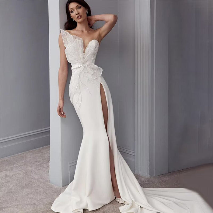 Elegant White Long Prom Dress with High Split Sequin Bridelily Elegant White Long Prom Dress with High Split Sequin Bridelily
