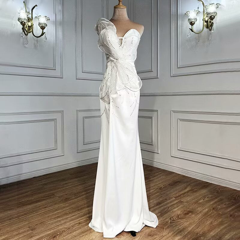 Elegant White Long Prom Dress with High Split Sequin  Bridelily