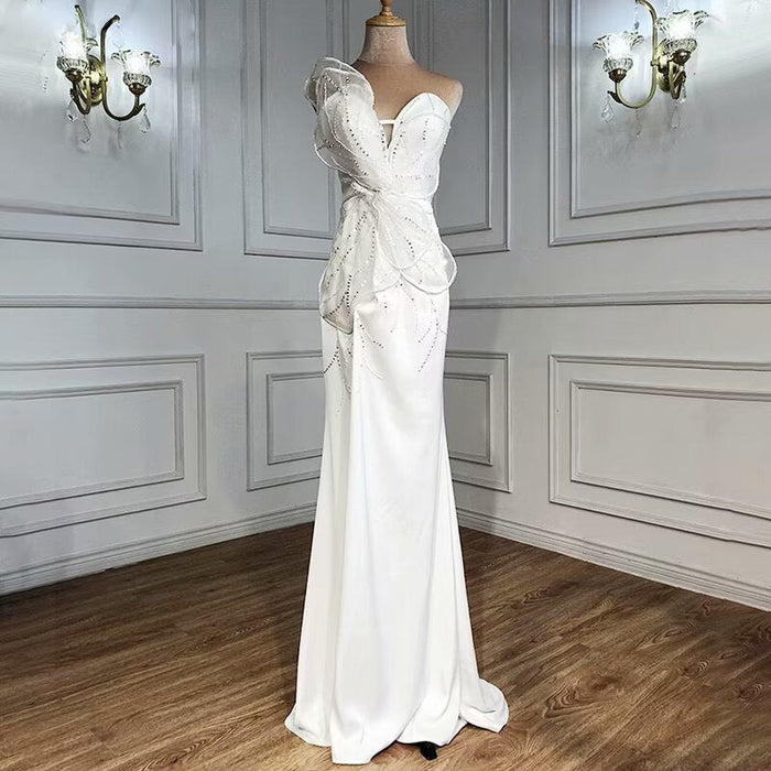 Elegant White Long Prom Dress with High Split Sequin Bridelily Elegant White Long Prom Dress with High Split Sequin Bridelily