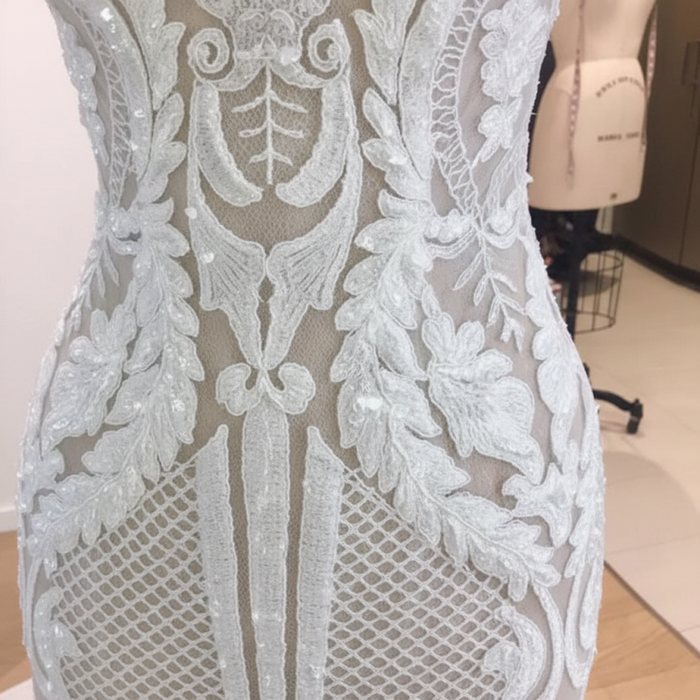 Elegant White V-Neck Mermaid Lace Wedding Dresses - White / With Train - wedding dresses