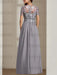 Back view of the grey embroidered lace and chiffon pantsuit