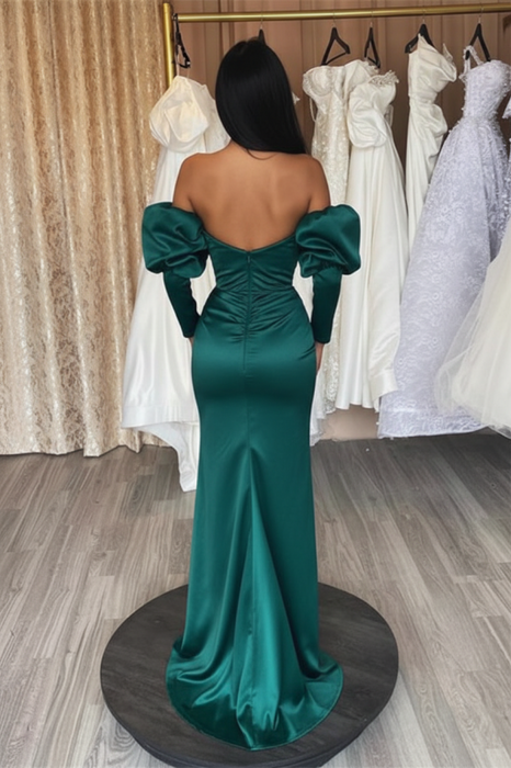 Emerald Evening Dress Prom Dress Long Sleeves Bubble Sleeves Sweetheart with Sequins