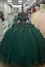 Emerald Green Off-the-Shoulder 3D Floral Quinceanera Dress Sweet 16 Ball Gown with Beadings