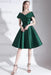 Emerald Green A-Line V-Neck Knee-Length Short Sleeves Pleated Satin Cocktail Dress 
