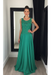 Emerald Green Chiffon A-Line Prom Dress Scoop Neck with Lace Appliques