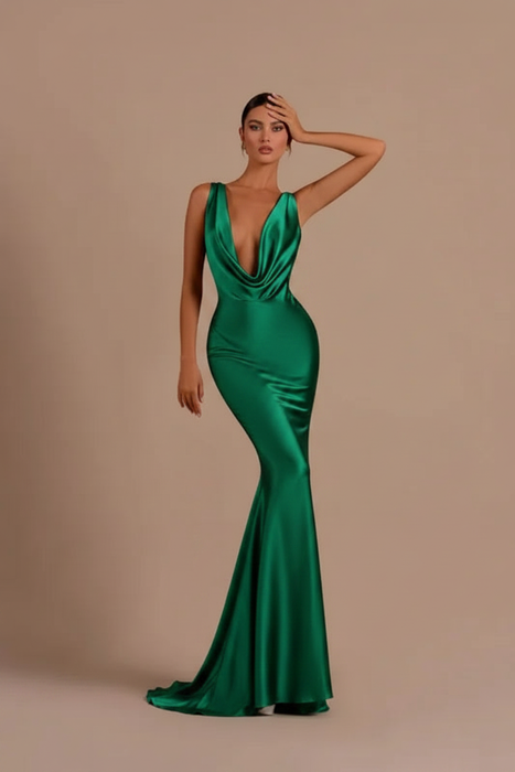 Emerald Green Elegant Champagne Mermaid Prom Dress Long Slimming