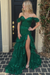 Emerald Green Glitter Sequins Off-the-shoulder Tulle Split Front A-Line Prom Dresses - Prom Dress