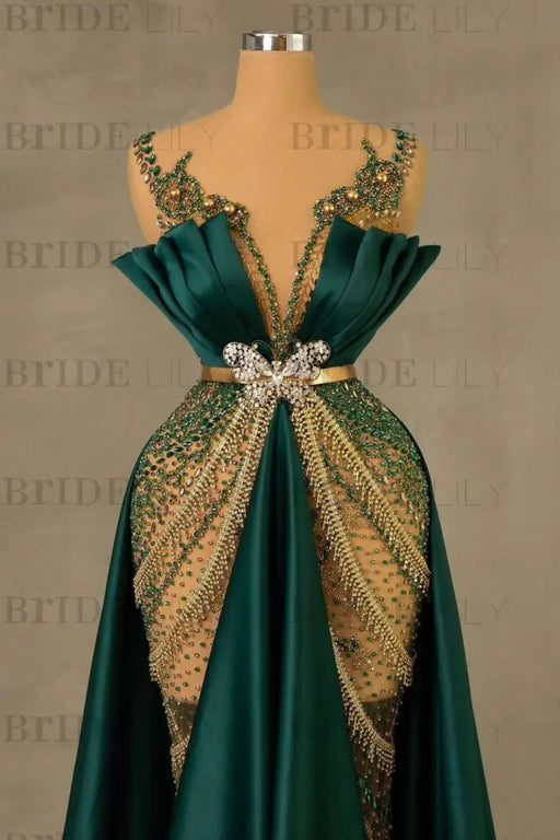 Emerald Green Mermaid Prom Dress: Sleeveless Spaghetti Strap Long Hem