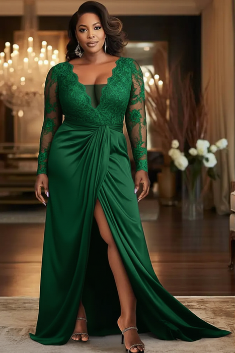 V-Neck Black Mother of the Bride Dress with Long Lace Sleeves-Bridelily