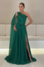Emerald Green One-Shoulder Sleeveless Chiffon Evening Dresses Long with Side Slit - Prom Dresses