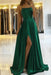 Emerald Green Simple Prom Dress Long With Spaghetti Straps Front Slit Satin Evening Dress