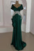 Emerald Green Scoop Neck Ruffles Satin Prom Dress Mermaid Sleeveless Evening Dress with Beads