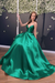 Emerald Green Simple A Line V Neck Backless Yellow Long Prom Dresses