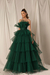 Emerald Green Strapless Mermaid Evening Gown with Layers and Sleeveless Design