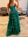 Emerald Green Strapless Tiered Ruffle Chiffon Prom Dress Long with Slit
