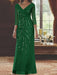 V-Neck 3/4 Sleeve Floor-Length Sequined Mother of the Bride Sheath Dress