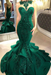 Emerald Mermaid Beads Prom Dresses Appliques Evening Dresses