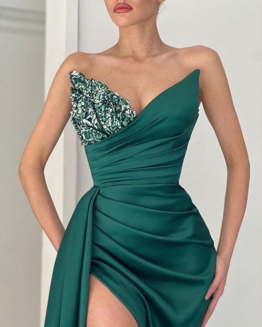 Emerald Mermaid V-Neck Long Prom Dress With Slit