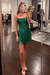 Emerald Spaghetti Straps Sequins Tight Short Hoco Dress with Fringes