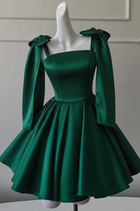 Emerald Sexy Satin Aline Homecoming Dress Short Prom Dress with Straps