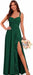 Women's Chiffon Bridesmaid Dresses Long Evening Formal Gown with Slit - Emerald Green