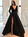 Evening Dress A Line V Neck Floor Length Long Sleeves Zipper Satin Fabric Social Party Dresses(APP ExclusivePrice  $129.99)