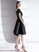 A-Line V-Neck Knee-Length Short Sleeves Pleated Satin Cocktail Dress Little Black Dress Lace-up