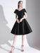 Evening Dress A-Line V-Neck Knee-Length Short Sleeves Lace-up Pleated Satin Fabric Cocktail Dress Little Black Dress